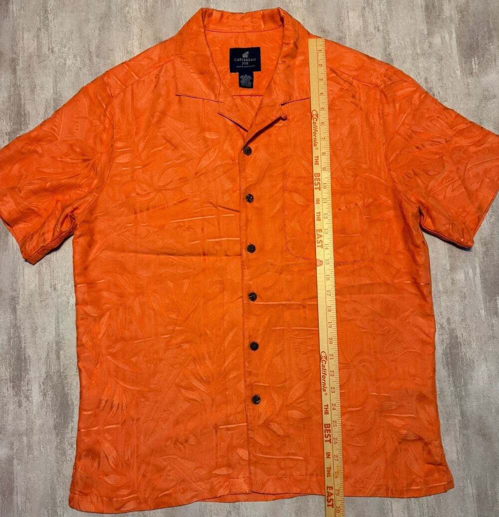 Caribbean Joe Men's Orange Tropical Jacquard Short Sleeve Button Down Shirt Size